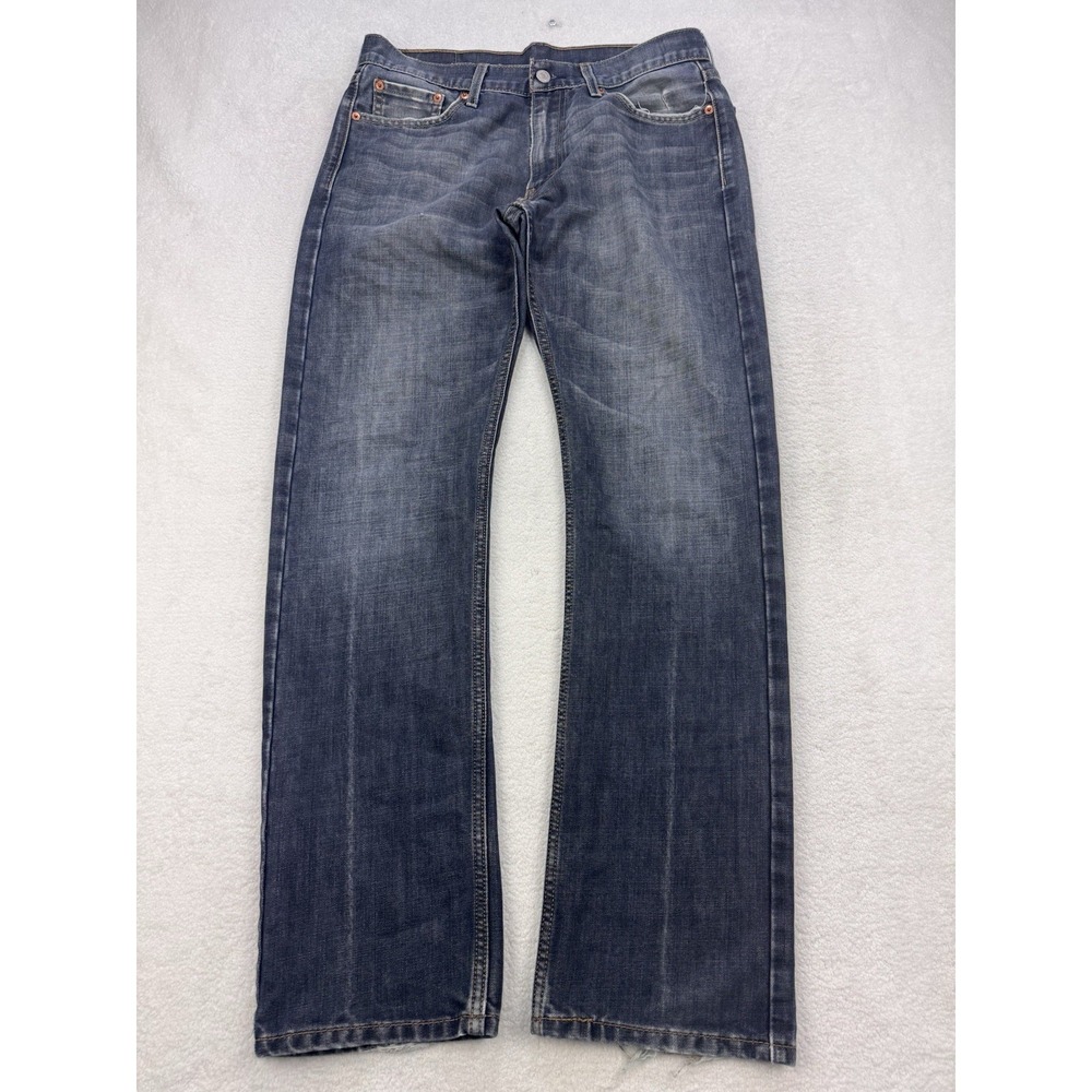 Levis 513 Jeans Men 32x32 Blue Slim Straight Stretch Whisker Distress Denim